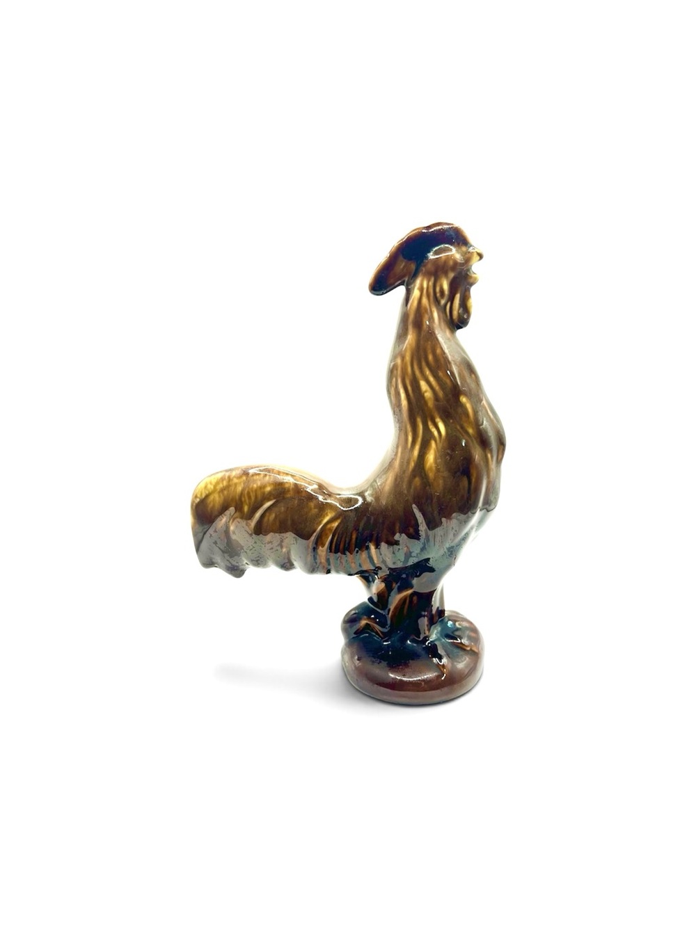 Brown Ceramic Rooster Bird Figurine - Decorative Accent